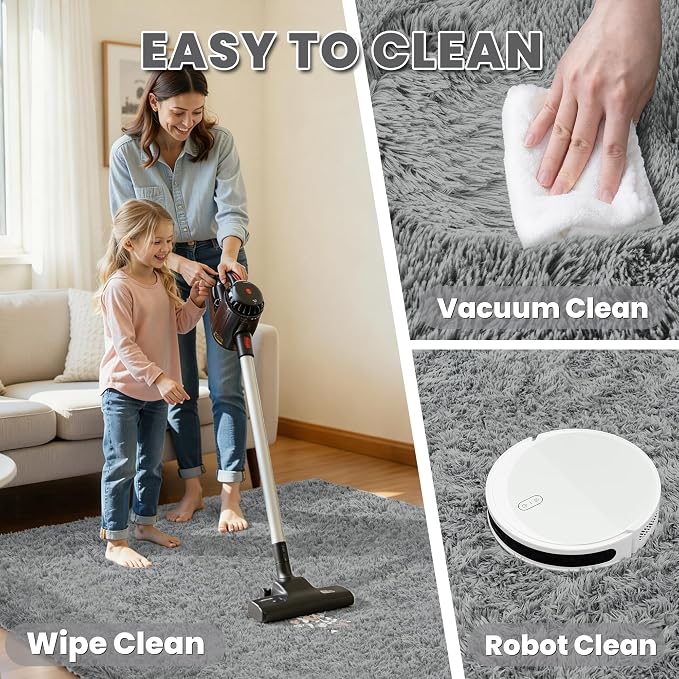 4x6 Area Rug for Living Room, Ultra Soft Fluffy Shag Rugs for Bedroom, Non-Slip Large Fuzzy Plush Rug Indoor Floor Carpet for Nursery Kids Office Dorm Modern Decor, Light Gray