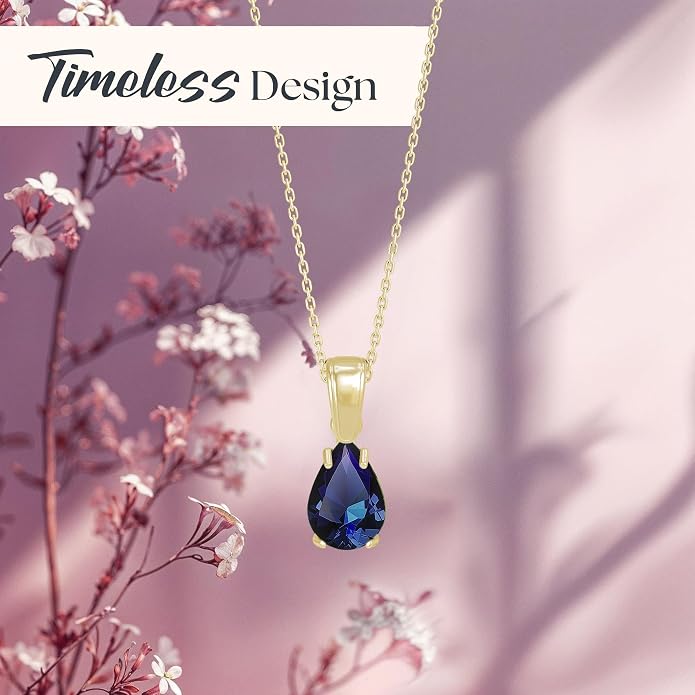 14K Gold Plated Gemstone Necklace for Women - Birthestone Teardrop Necklace - Gold Jewelry for Women - Dainty Gold Necklace - Everyday Necklaces - Gold Necklaces for Women