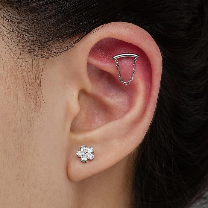 FINE4U 1PC ASTM F136 Titanium 16G Flatback Stud for Tragus, Helix, Conch 6mm 8mm - Screw on Cartilage Earring Piercing Jewelry