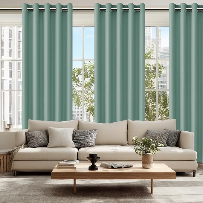 Hiasan Blackout Curtains for Bedroom, 60 x 84 Inches Long - Thermal Insulated & Noise reducing Window Curtains for Living Room, 2 Drape Panels Sewn with Tiebacks, Sage Green