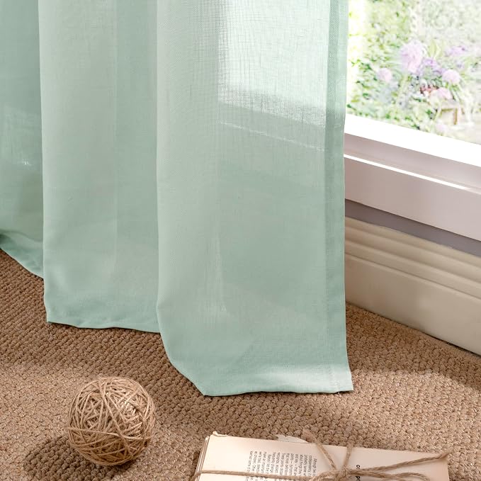 YoungsTex Light Sage Linen Curtains 63 Inches Length for Living Room - Light Filtering Burlap Textured Drapes with Grommet Lightweight for Bedroom Home Office Farmhouse Rustic, 2 Panels, 52 X 63 Inch