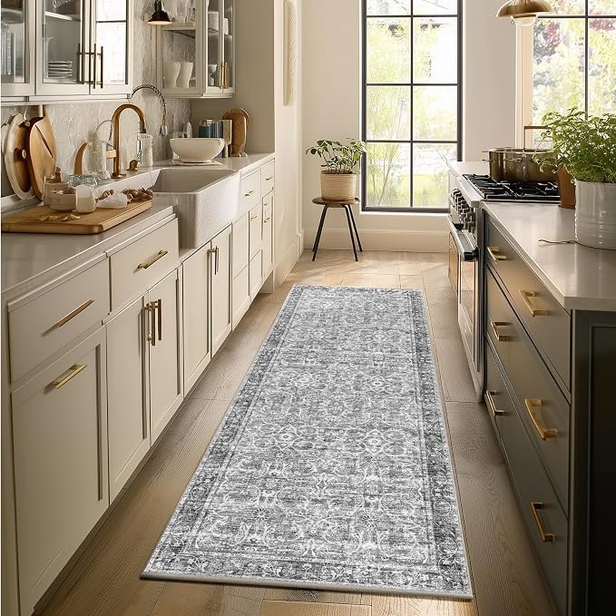 Machine Washable Hallway Runner Rug: 2'x6' Kitchen Rugs Soft Non-Slip Low Pile Vintage Boho Carpet Runners for Indoor Entryway Kitchen Bedside Bedroom Bathroom Farmhouse Decor