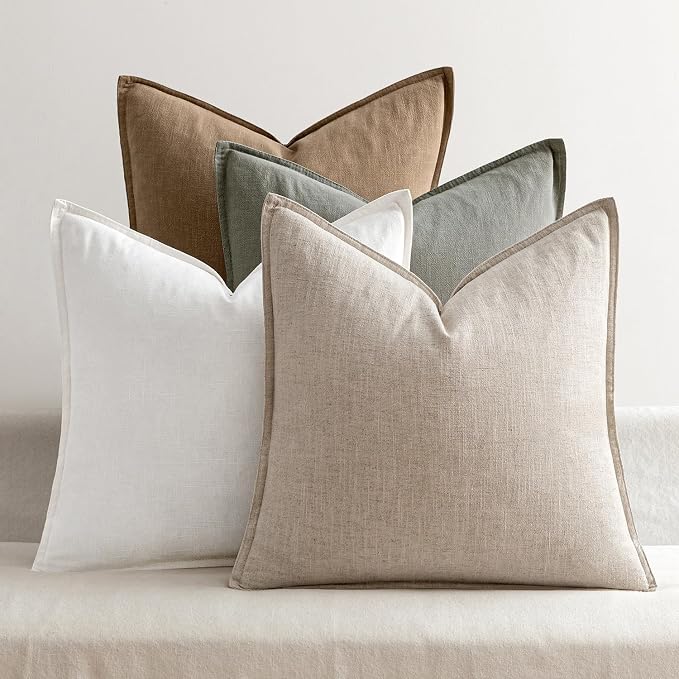 MIULEE Neutral Boho Linen Decorative Pillow Covers 20x20 Inch Pack of 4 | Natural Throw Pillow Covers Soft Farmhouse Couch Pillowcases Modern Home Decors for Living Room Bed Sofa