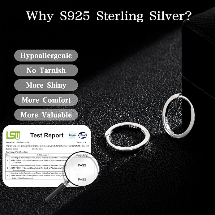 Carffordo 925 Sterling Silver Hoop Earrings - Small Huggie Earrings for Women, Hypoallergenic Trendy Cartilage Silver Earrings, Lightweight Jewelry