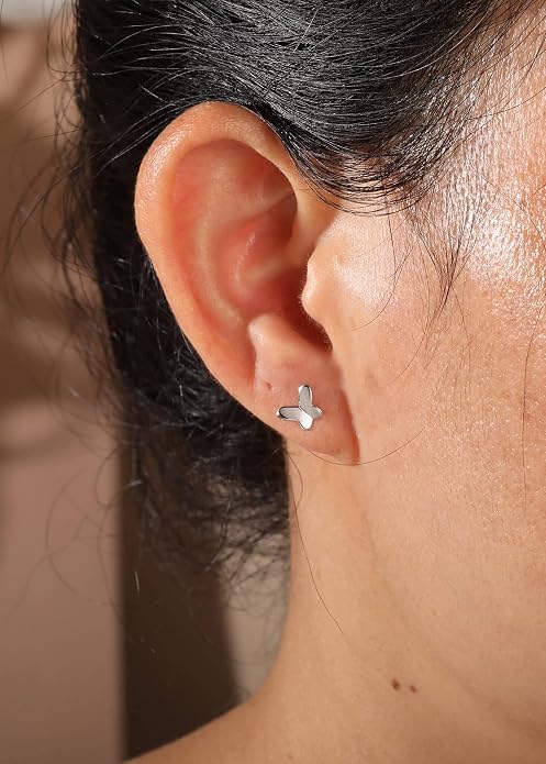 Butterfly Earrings Sterling Silver Tiny Butterfly Stud Earrings for Women Gold Minimalist Earrings Dainty Hypoallergenic Earrings for Sensitive Ears Mothers Day Gifts for Wife