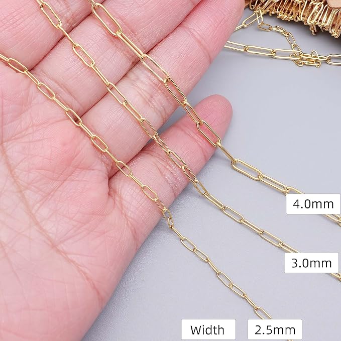 THREENEST 16.4-Feet Width 3mm Stainless Steel Paperclip Chains, 18K Real Gold Plated, Soldered Cable Long Craft Chain for Necklace Bracelet Earring Jewelry Making (2201-GOLD-5M)