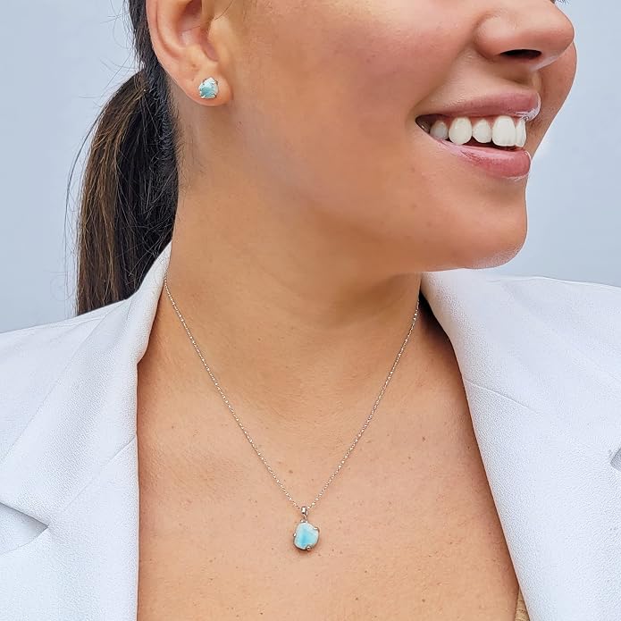 Natural raw gemstone pendant chain necklace with white gold over 925 solid sterling silver, birthstone dainty solitaire gift for her, uniquelan jewelry