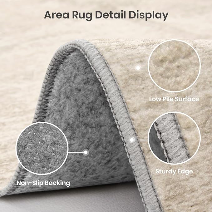 Valenrug Washable Rugs 9x12 - Non Slip 9x12 Area Rugs for Living Room, Stain Resistant Area Rugs for Bedroom, Foldable Machine Washable Area Rug(9'x12', Beige)