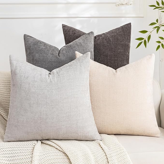 Set of 4 Soft Textured Decorative Throw Pillow Covers 22x22 Inch Cozy Farmhouse Cushion Cover Square Accent Pillow Cases for Bed Couch Sofa Living Room, Grey Series