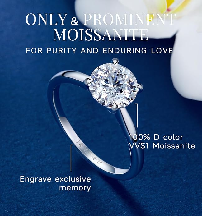 MomentWish Engagement Ring for Women, 1-2 Carats Moissanite Rromise Ring, D Color VVS1 Moissanite Wedding Ring 925 Sterling Silver Solitaire Rings