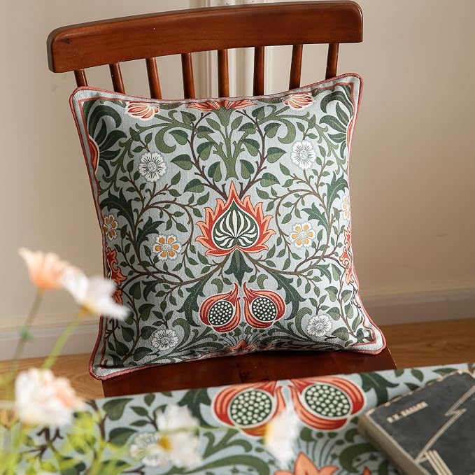 ISAENNE Designer Linen Square Throw Pillow Cover,Set of 2,18"x18"-Naples A | Vintage French Elegant Pillow Cover,Concealed Zipper Design,Floral Pattern,Sofa,Bedroom,Living Room,Lounge Chairs