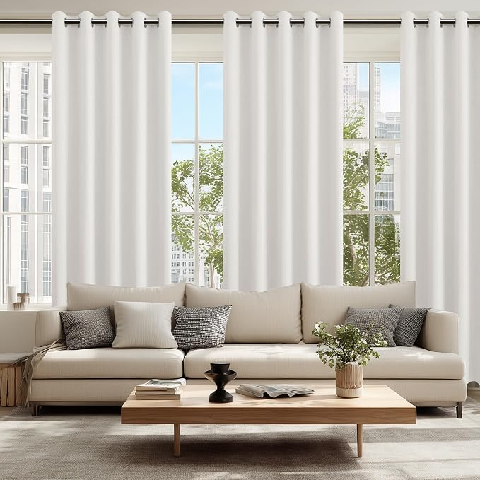 Hiasan Blackout Curtains for Bedroom, 60 x 84 Inches Long - Thermal Insulated & Light Blocking Window Curtains for Living Room/Kids Room, 2 Drape Panels Sewn with Tiebacks, Ivory