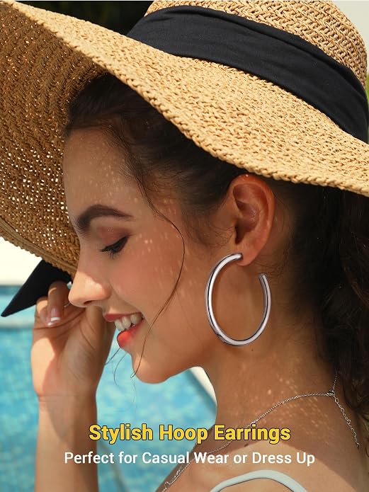 Stainless Steel Chunky Hoop Earrings For Women, Minimalist and Chic, Black/Gold Plated, Round Hoops Earrings Hypoallergenic, Size: 30mm/40mm/60mm/80mm, Come with Box