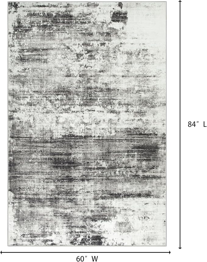 5x7 Area Rugs Washable Rug: Modern Abstract Living Room Rug Soft Anti-Skid Thin Carpet Indoor Floor Non-Shedding Carpets for Bedroom Dining Room Farmhouse Nursery Home Office - Black Grey