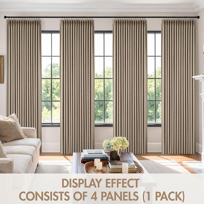 MIULEE Pinch Pleated 100% Blackout Curtains 40"x90" Burlywood Birch 4 Panel | Thick Linen, Memory Trained Pleat, Back Tab Double Layer Drapes, Thermal Insulated, Curtain for Bedroom Living Room Darkening
