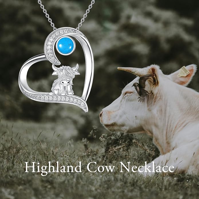 Highland Cow Gifts for Women 925 Sterling Silver Highland Cow Birthstone Necklace Fluffy Cow Jewelry Gifts Birthday Christmas