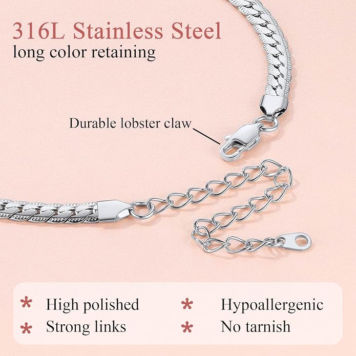 FindChic Black/14K Gold Plated Herringbone Choker Chain Necklace for Women | Waterproof Stainless Steel, Dainty Layering, Flat Snake Chain, Non-Tarnish, Hypoallergenic, Adjustable Extender, Gift Box