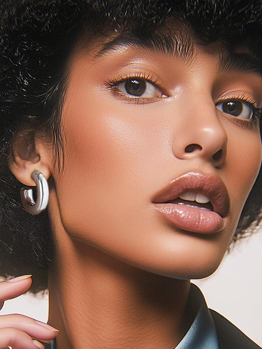 Stainless Steel Chunky Hoop Earrings For Women, Minimalist and Chic, Black/Gold Plated, Round Hoops Earrings Hypoallergenic, Size: 30mm/40mm/60mm/80mm, Come with Box