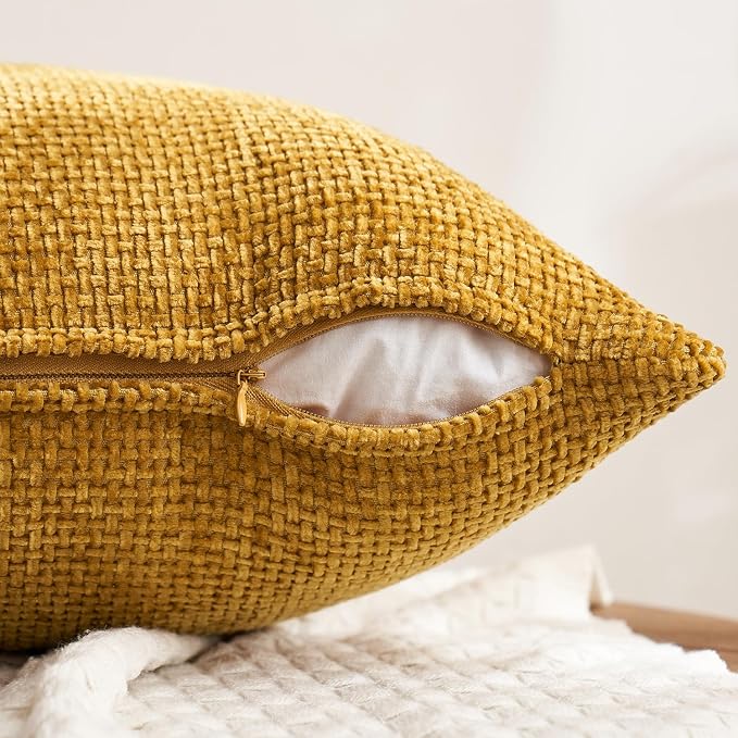MIULEE Pack of 4 Couch Throw Pillow Covers 16x16 Inch Neutral Gold/Brown Soft Decorative Chenille Pillow Covers Farmhouse Accent Cushion Covers for Boho Fall Home Decor Sofa Bedroom Living Room