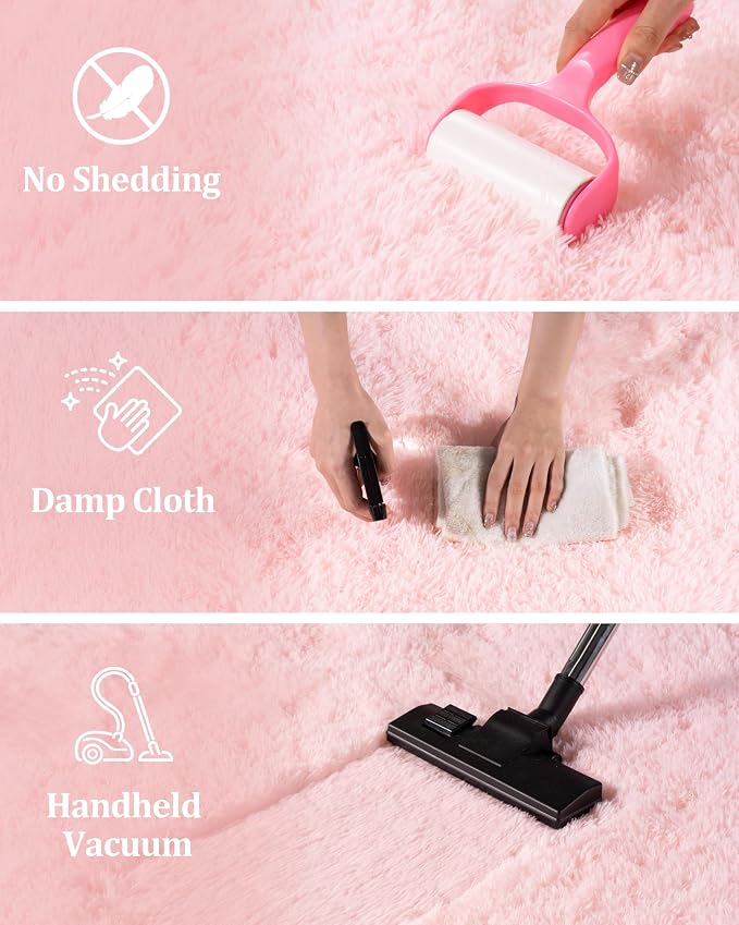8x10 Area Rugs for Living Room Bedroom, Large Pink Shag Fluffy Rug | Bedroom and Nursery, Soft and Comfy, Big Fuzzy Carpet for Kids, Girls Room Dorm Home Decor Aesthetic, Upgrade Non Slip
