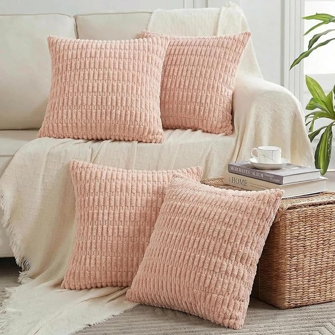 Fancy Homi 4 Packs Decorative Throw Pillow Covers for Living Room Couch Bed, Modern Farmhouse Boho Home Décor Accent Cushion Case, 16" x 16", Blush Pink