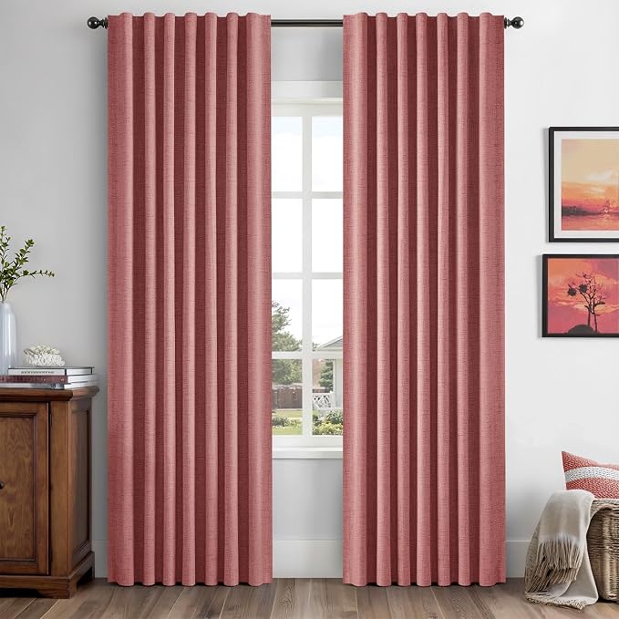 MIULEE 100% Blackout Linen Curtains 42 x 90 Inch Dusty Rose Pink 2 Panels | Thermal Insulated, Room Darkening Drapes for Bedroom Living Room, Back Tab Rod Pocket Pinch Pleated, Solid Luxury Decor