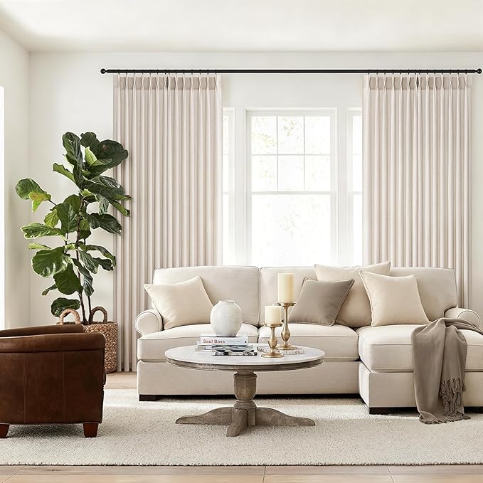 Topfinel 102 Inch Curtains 2 Panels Set,Two Packs Pinch Pleat Back Tab Linen Window Semi Sheer Privacy Thick Decorative Curtain Drapes for Living Room Bedroom,40x102 in Long,Ivory Beige