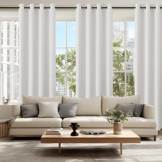 Hiasan Blackout Curtains for Bedroom, 52 x 84 Inches Long - Thermal Insulated & Light Blocking Window Curtains for Living Room/Kids Room, 2 Drape Panels Sewn with Tiebacks, Ivory
