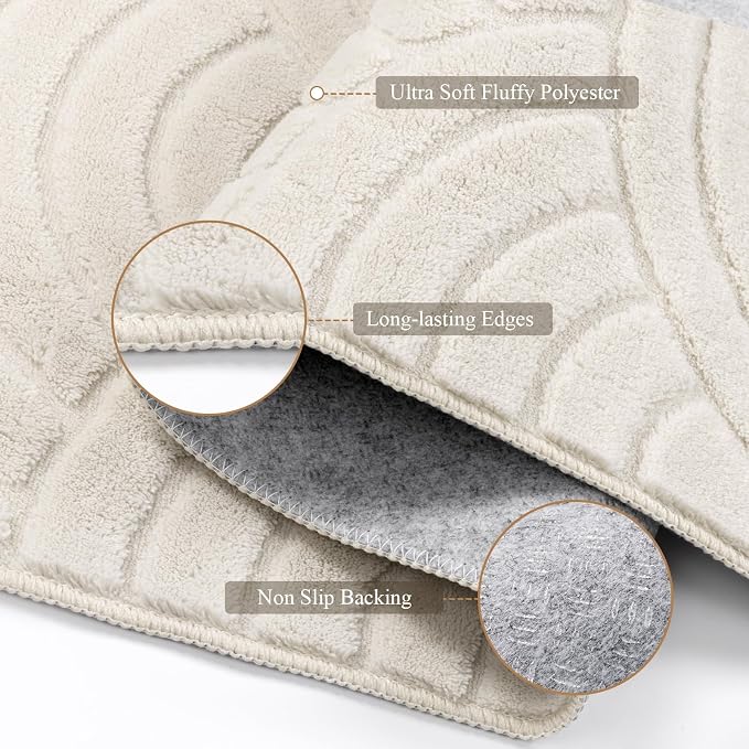 SHACOS Soft Fluffy Arch Waves Pattern High-Low Textured Area Rug 9'x12' | Cozy Large Non Slip Washable Minimalist Modern Graphic Rainbow Carpet for Living Room Bedroom Dining Room, Cream