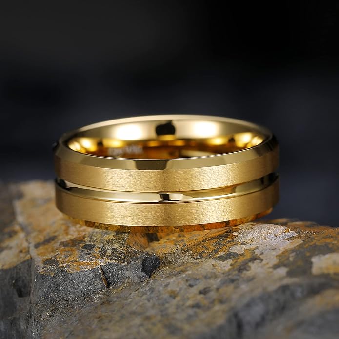 King Will Tungsten Carbide Wedding Band for Men Women-6/8/10mm Width Multicolor Available with Grooved Center Wedding Ring Suitable for Work, Gym Comfort Fit Size 4-16