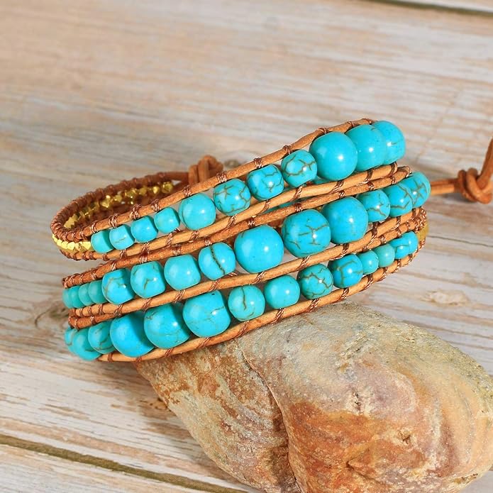 KELITCH New Star Turquoise Bracelets Love Silver Beads 3 Wrap Bracelet Women Shell Pearl Bracelets