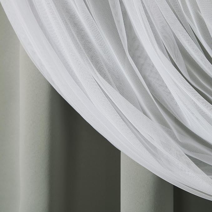 TOWN & COUNTRY LUXE Talia Double Layer Indoor Curtains, Sheer and Room Darkening Blackout, Grommet Top, Energy Efficient, 2-Pack Set, 52x 63, Soft Grey