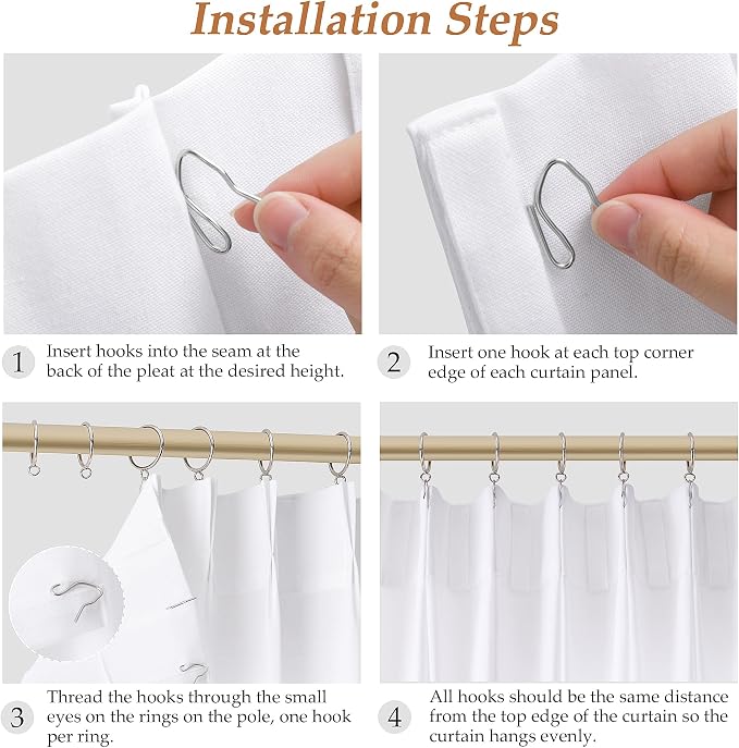 Aersas White Pinch Pleat Linen Curtains 120 Inches Long for Living Room Pleated Drapes Hooks Back Tab Light Filtering Boho Farmhouse Extra Long Semi Sheer 120 Inch Curtain for Dining Room Bedroom