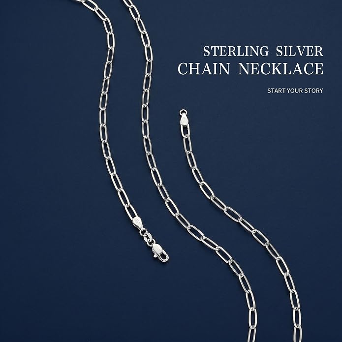 S925 Sterling Silver Necklace for Women, 4mm Sterling Silver Paperclip Chain Necklace Thick Sturdy Colourfast Necklaces Jewelry for Women 16/18/20/22 Inch