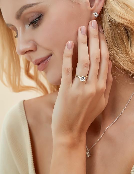 EAMTI 1.5CT 925 Sterling Silver Engagement Rings Round Cut Solitaire Cubic Zirconia CZ Wedding Promise Rings for Her Wedding Bands for Women Size 3-11