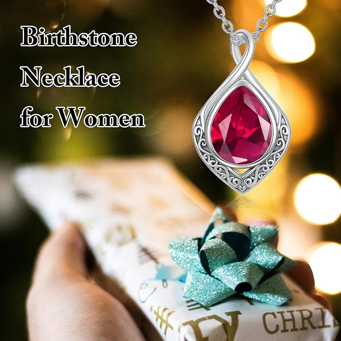 PELOVNY Celtic Knot Necklaces for Women 925 Sterling Silver Gemstone/Birthstone Teardrop Infinity Necklace Irish Celtic Pendant Jewelry Gifts for Mom Daughter Wife