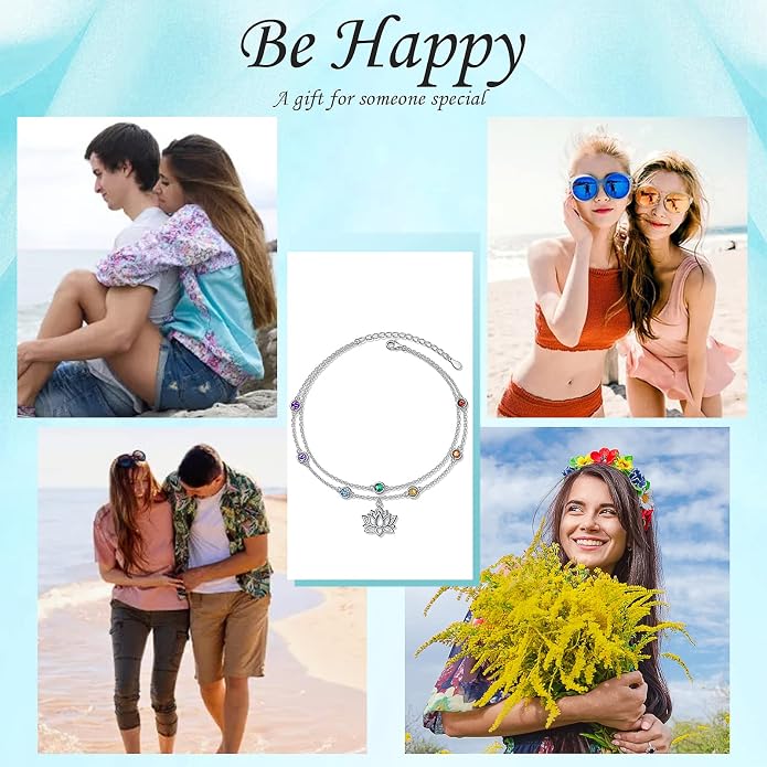 Yearace Anklet for Women S925 Sterling Silver Adjustable Foot Beaded Chain Lotus Flower Claddagh Dragonfly Witches Knot Ankle Bracelet Summer Beach Anklets Jewelry Gift