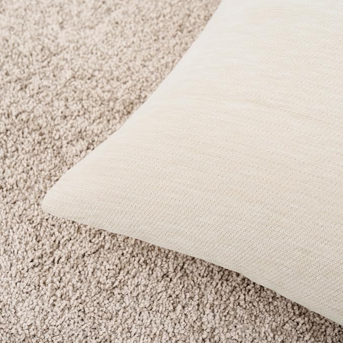 Set of 4 Neutral Throw Pillow Covers 12x20 Inch, Neutral Boho Farmhouse Aesthetic Decorative Pillow Cases for Couch, Sofa, Living Room & Bed, Soft Chenille Pillow Cases, Stylish Home Decor, 30x50 cm