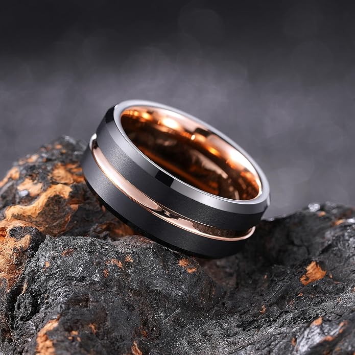 King Will Tungsten Carbide Wedding Band for Men Women-6/8/10mm Width Multicolor Available with Grooved Center Wedding Ring Suitable for Work, Gym Comfort Fit Size 4-16