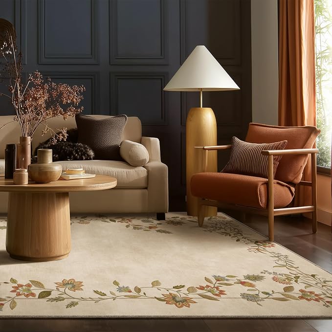 5x7 Area Rugs for Living Room: Machine Washable Bedroom Rug Stain Resistant Non Slip Low Pile Soft Faux Wool Lightweight Rugs for Dining Room Kitchen Farmhouse Nursery Entryway Home Office Indoor