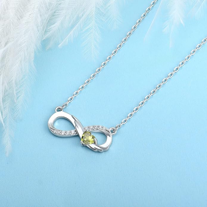 STARCHENIE Infinity Necklace 925 Sterling Silver Angel Wings Heart Birthstone Necklace for Women