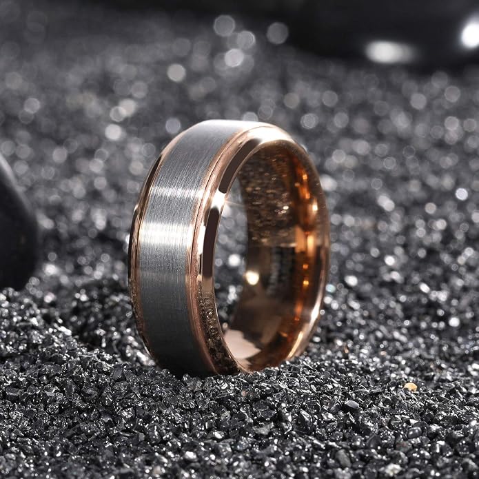 TRUMIUM 4mm 6mm 8mm Tungsten Rings for Men Women Silver Blue Rose Gold Plated Black Tungsten Wedding Band Matte Brushed Finish Comfort Fit Size 4-15