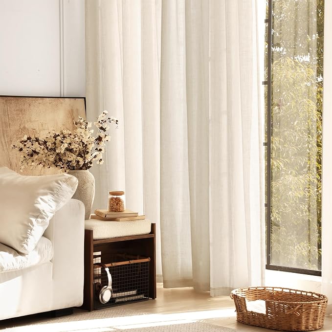 Apricot Linen Curtain 63 inch Length 2 Panels Set Back Tab Light Filtering Living Room Curtain Drapes Home Office Modern Minimalist Decor Farmhouse Boho Neutral Cream Semi Sheer Curtain 63 inch Long