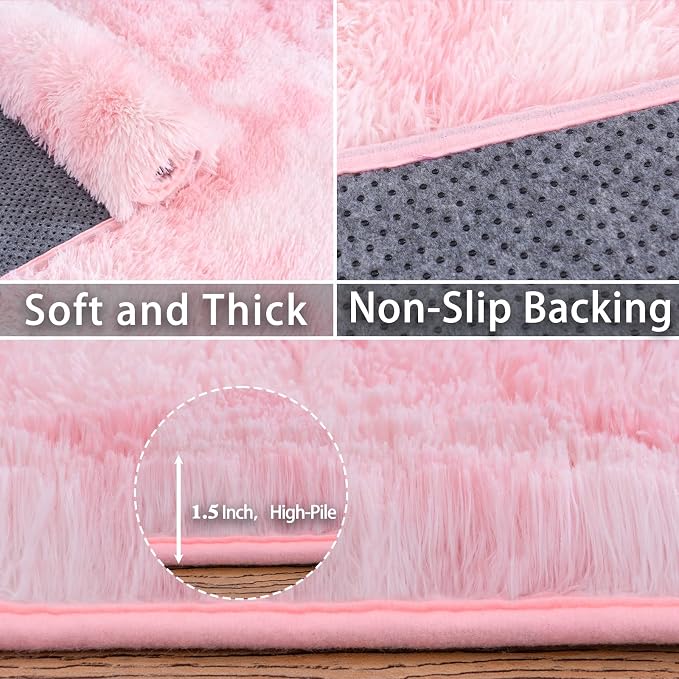 Dssimo Pink and White Rug for Living Room Bedroom,5x7 Soft Shaggy Area Rug | Upgrade Non-Slip Large Pink Fuzzy Rug for Girls Nursery Kids Room Dorm Room Home Decor, Indoor Plush Floor Carpet