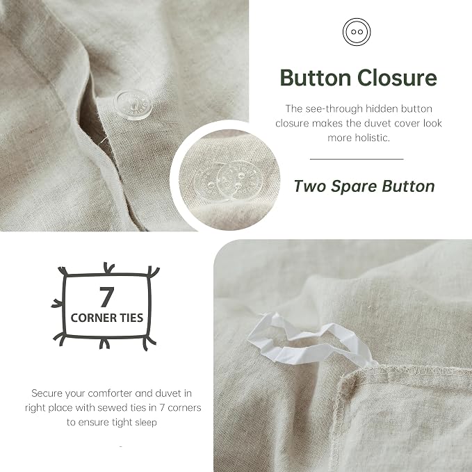 Simple&Opulence 100% Linen Duvet Cover Set, Natural French Flax Duvet Cover Twin Size, Breathable Soft Comfy Linen Bedding Comforter Cover with 1 Pillowcase (68"x86")