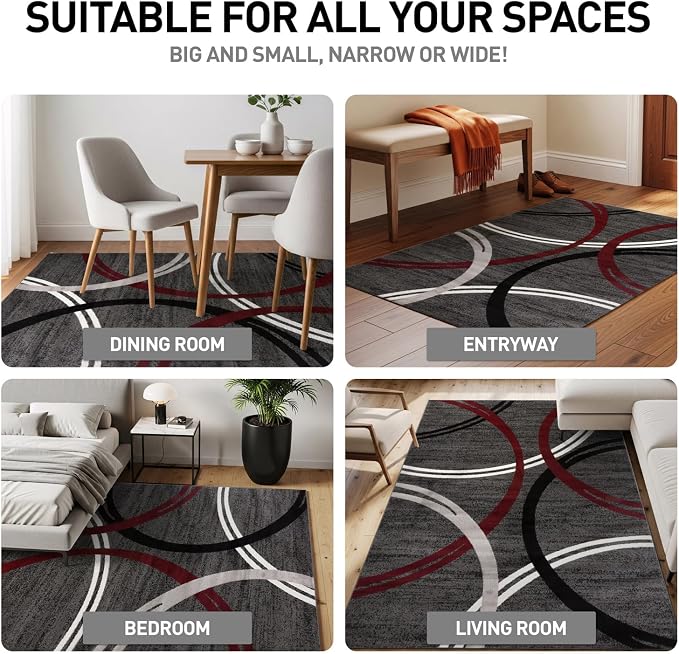 Rugshop Wavy Circles Modern Non-Shedding Living Room Area Rug Red 12' x 15'
