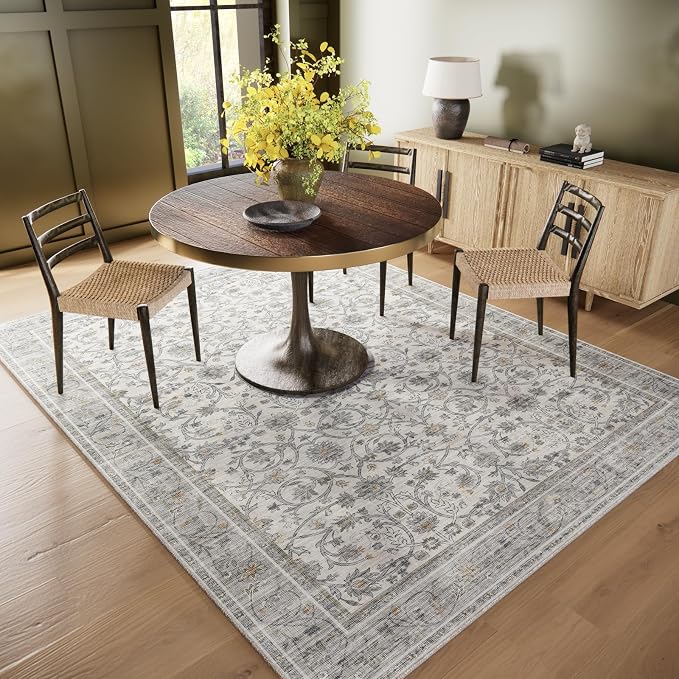 Washable Rugs for Living Room: 6x9 Area Rugs for Bedroom Ultra Soft Non-Slip Stain Resistant Vintage Boho Large Carpet for High-Traffic Dining Room - Farmhouse Decor