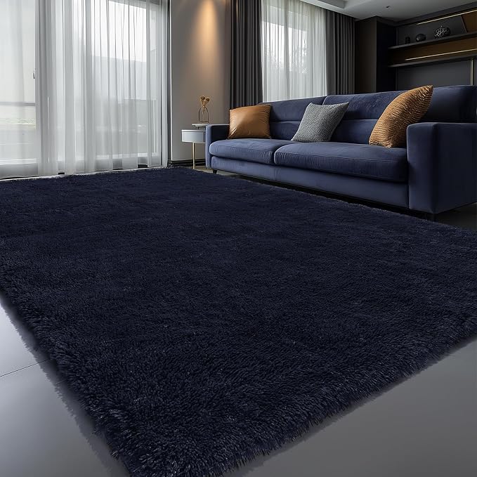 Sour Lemon Area Rugs 9x12 Living Room Bedroom, Large Fluffy Shag Navy | Shaggy Carpet, Soft Plush Furry Bedside Rugs, Anti Slip, Washable Area Modern Rugs Floor Mat for Kids Girls Boys Living Room