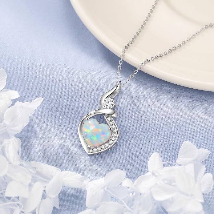 Heart Necklace 925 Sterling Silver Created Moonstone/Turquoise/Lapis Lazuli/Opal Heart Necklace Pendant Necklace Jewelry Gifts for Women