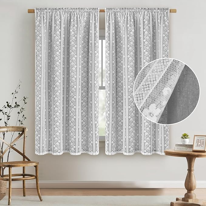 ASPMIZ Linen Curtains for Bedroom, Double Layered Curtain for Living Room Farmhouse Curtain 63 Inch Length 2 Panels Set, Rustic Curtains & Drapes Rod Pocket with Tiebacks, 52 x 63 Inch, Grey